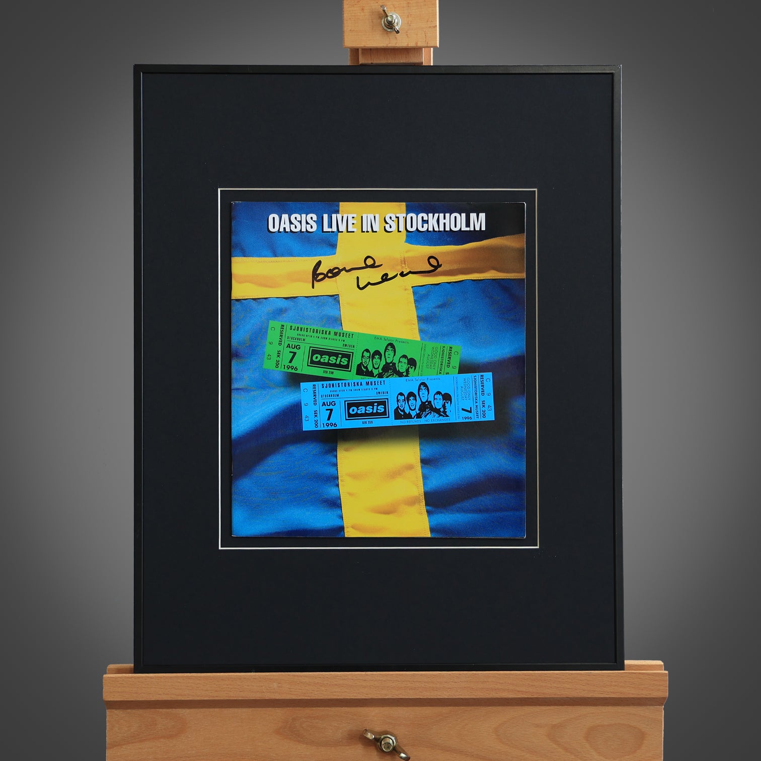 Oasis - Bonehead Signed Stockholm 1996 Framed Programme - New Item