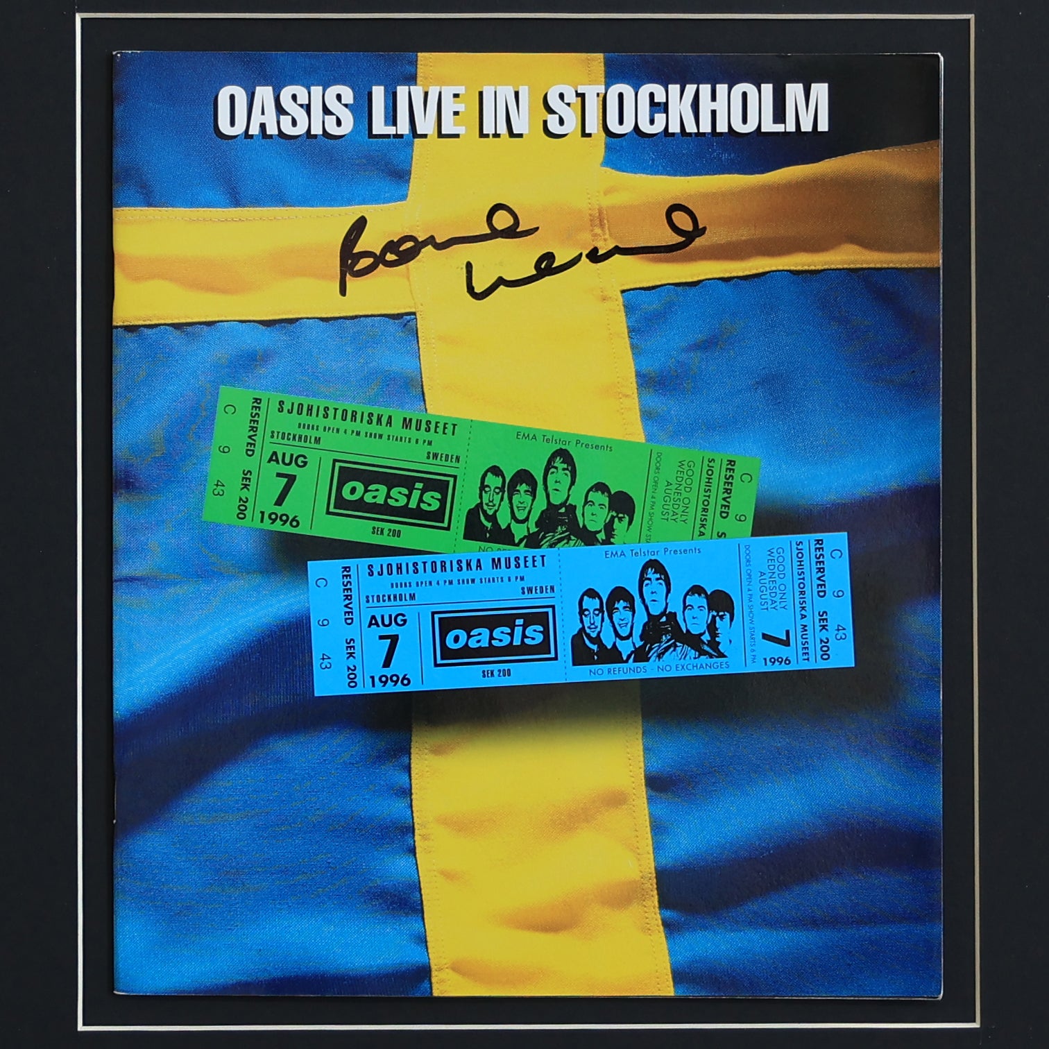 Oasis - Bonehead Signed Stockholm 1996 Framed Programme - New Item