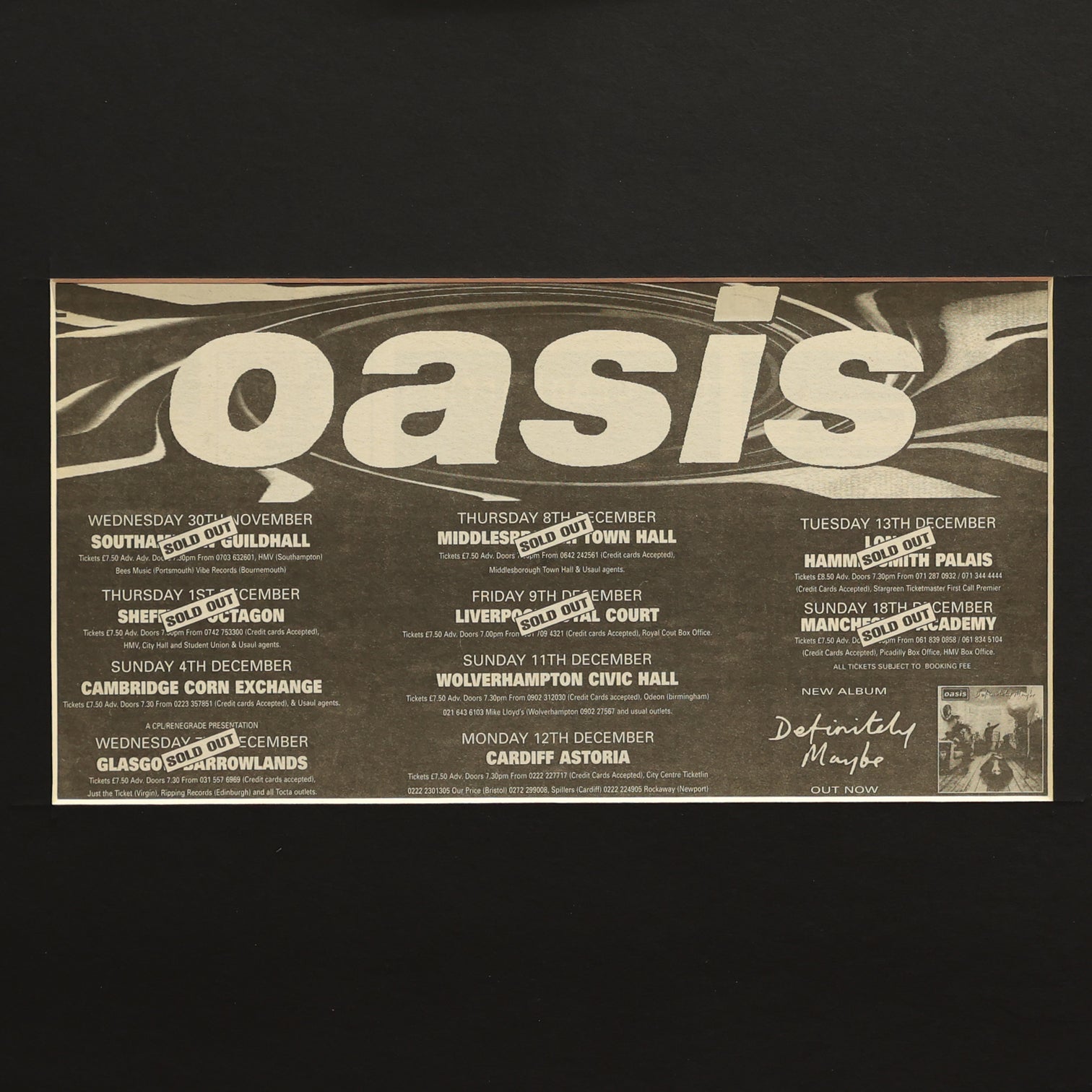 Oasis - Sold Out December 1994 Tour original press ad - New Item