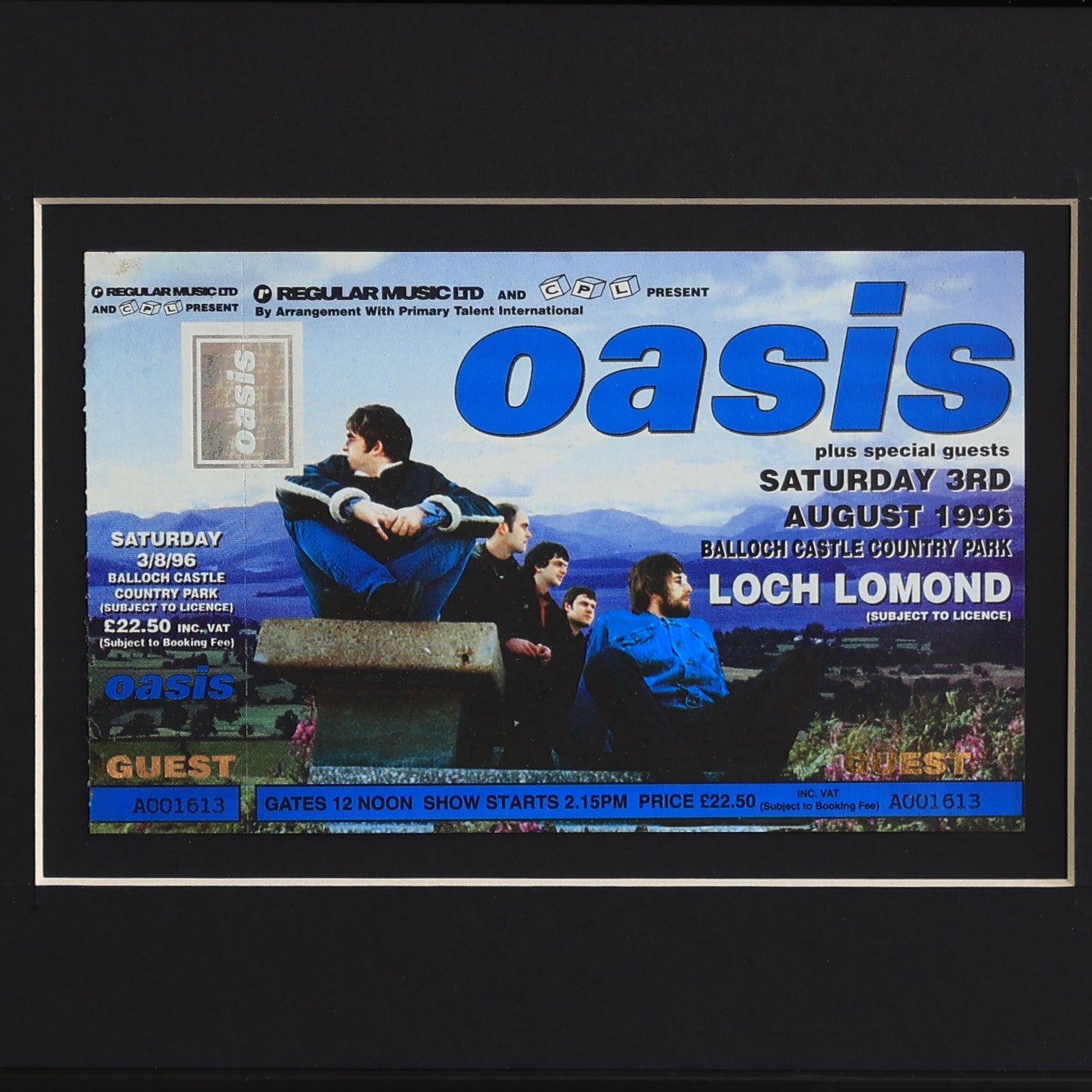 Oasis - UNUSED GUEST Loch Lomond 1996 Ticket Sat - New Item