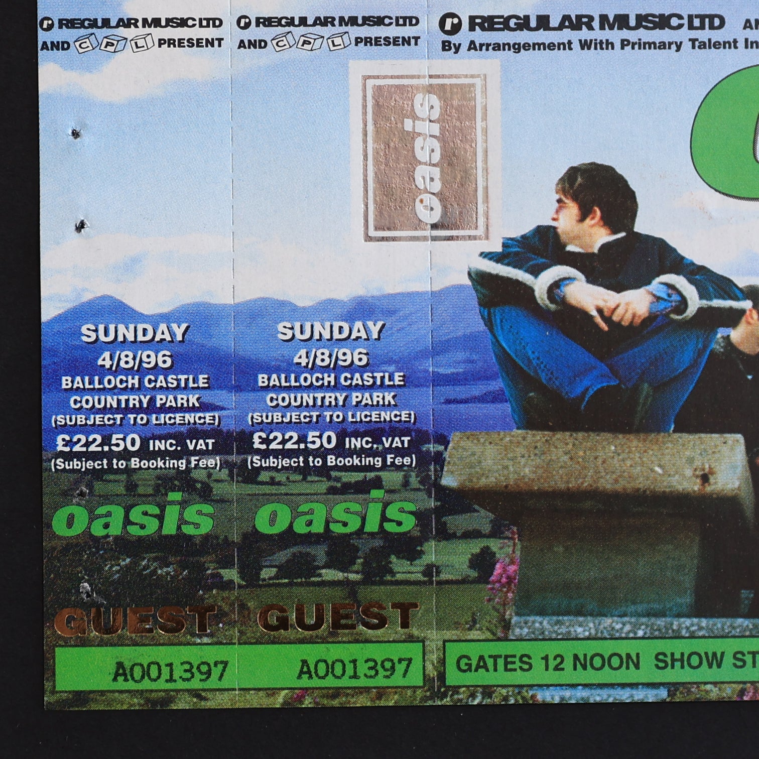 Oasis - RARE - DOUBLE STUB UNUSED Loch Lomond 1996 Ticket - New Item