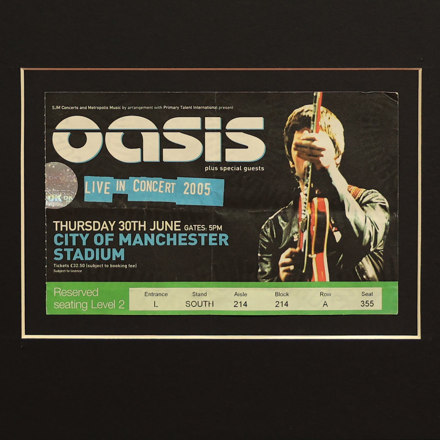 Oasis - City of Manchester Stadium 2005 Framed Ticket - New Item