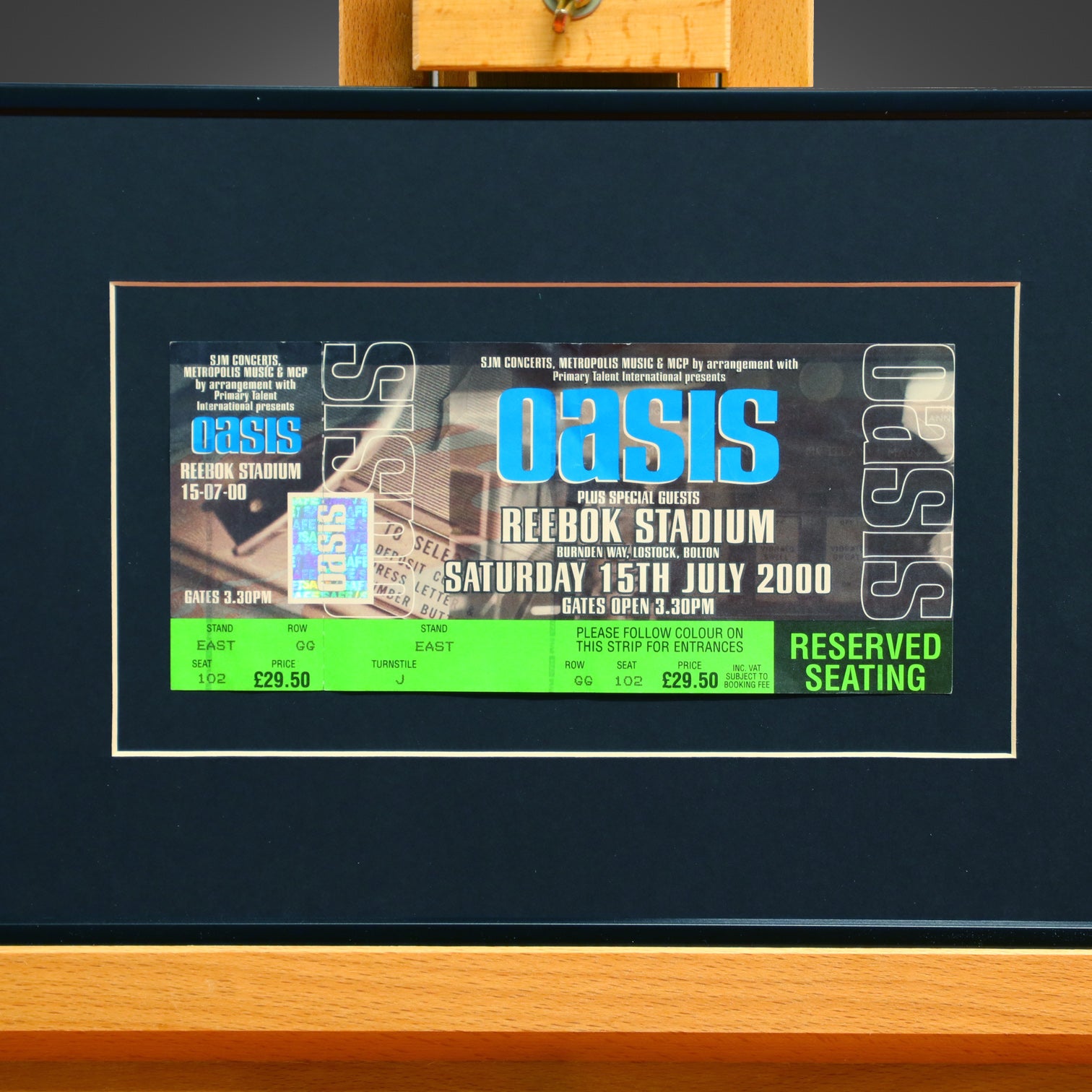 Oasis - UNUSED Bolton Reebok Stadium Framed Ticket - New Item