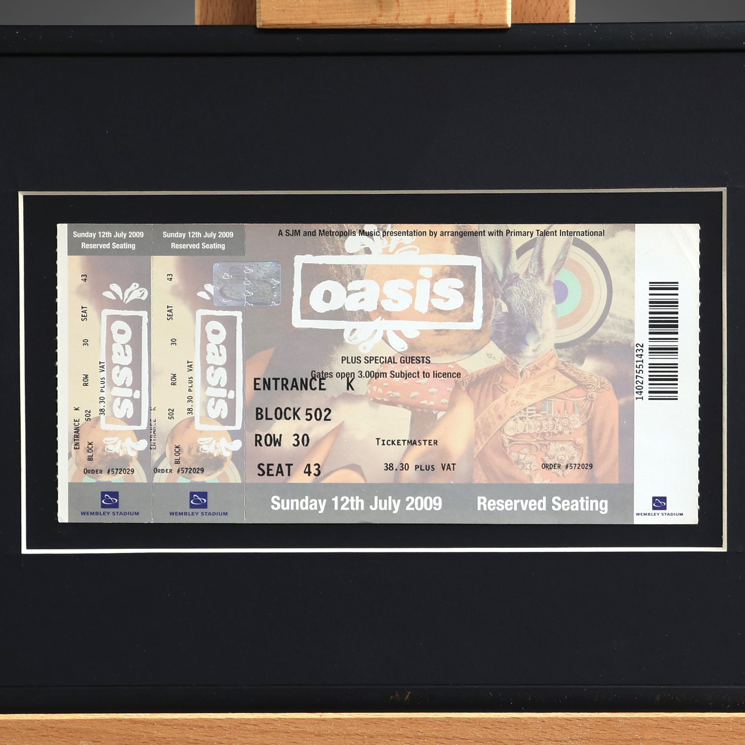 UNUSED - Oasis - Wembley Stadium (Sunday) 2009 Framed Ticket - New Item