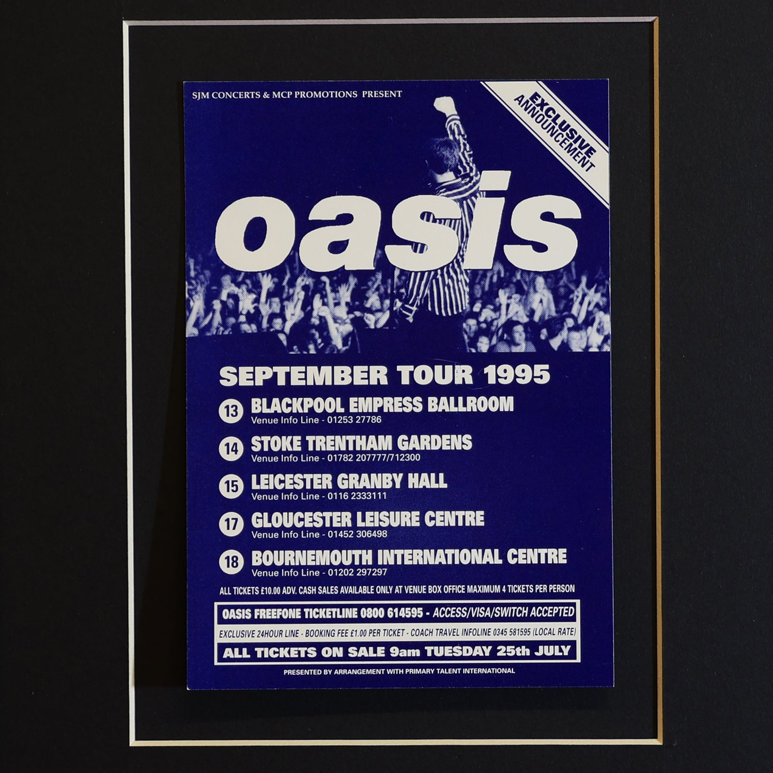 Oasis 1995 September Tour Announcement Card - New Item