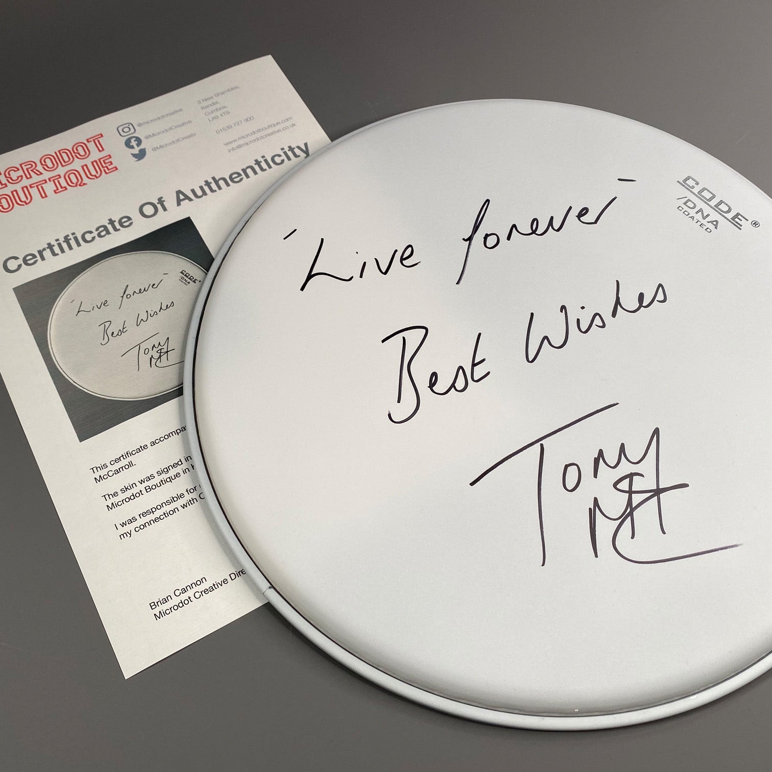 Drum Skin With Personal Dedication From Tony McCarroll - New Item
