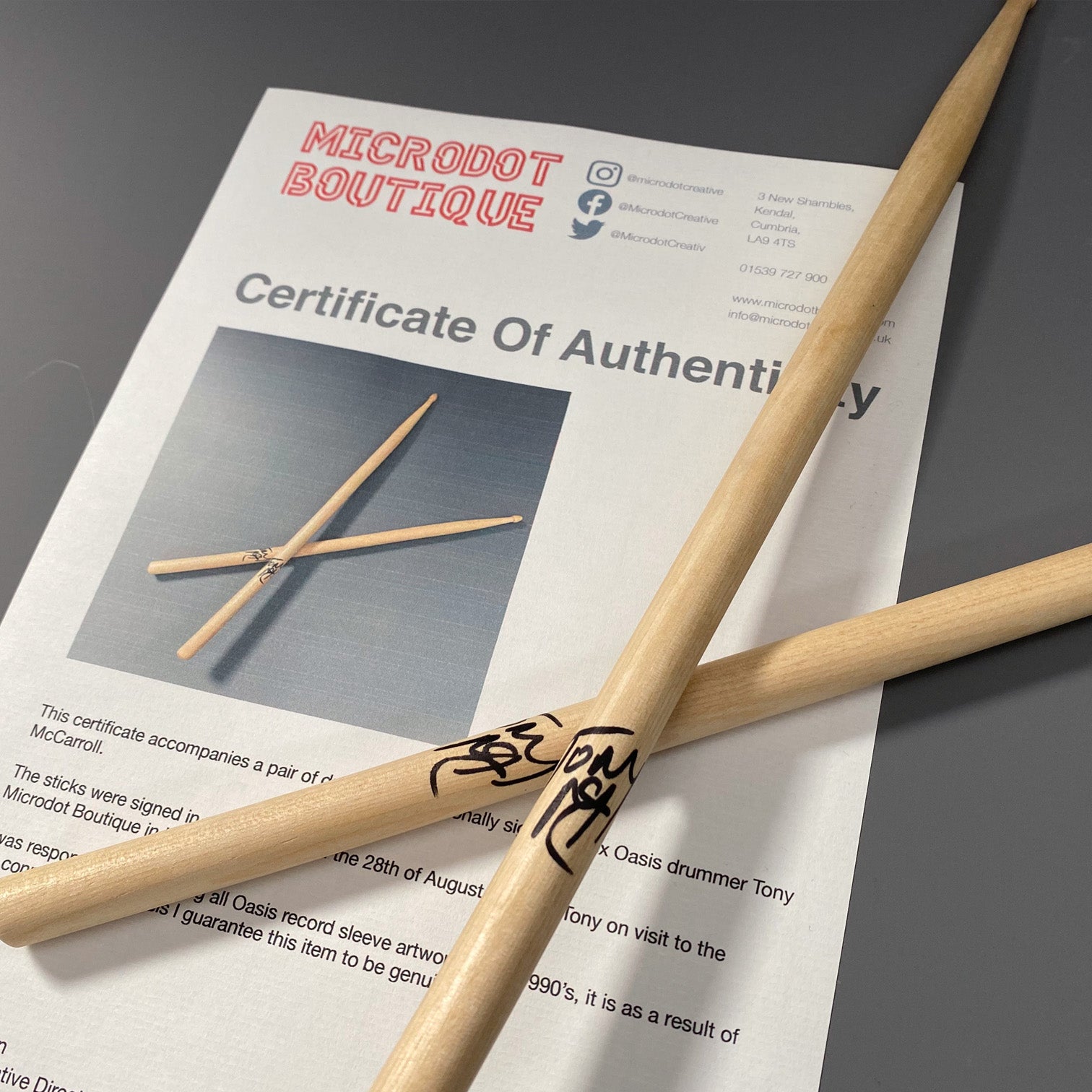 Tony McCarroll - Personally signed drumsticks